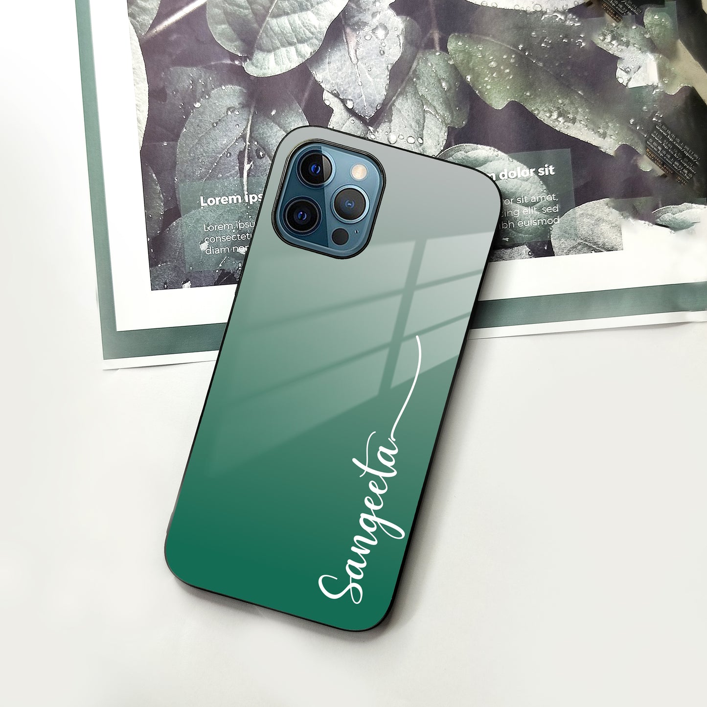 Customize Name Gradient Glass Case Cover Green For iPhone