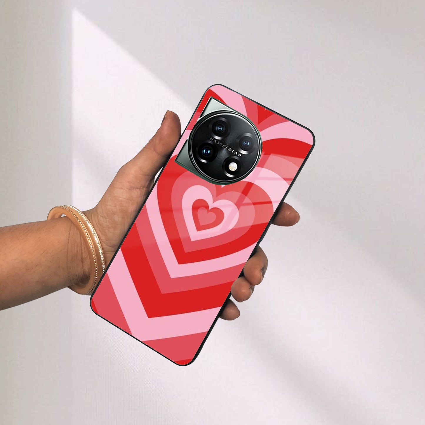 Latte Love Patter Glass Case Cover - Red For OnePlus