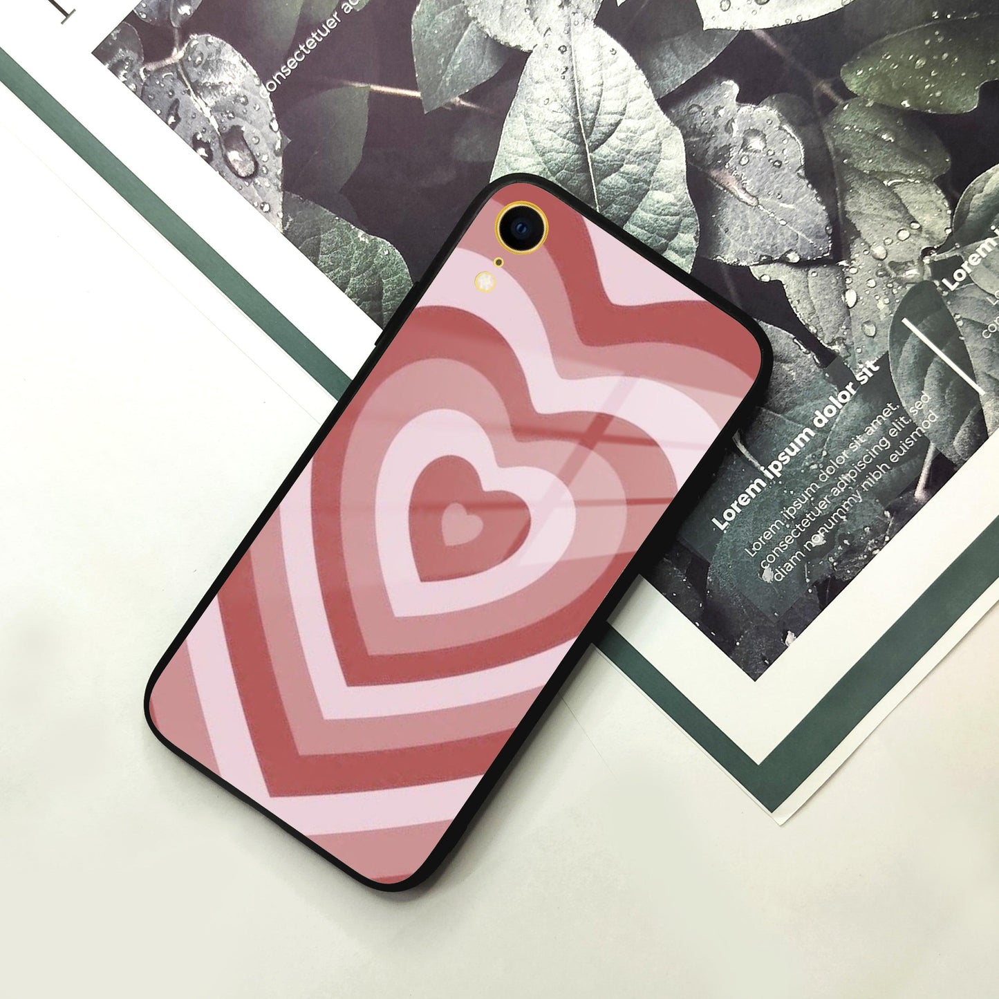 Latte Love Patter Glass Case Cover - Brown For iPhone