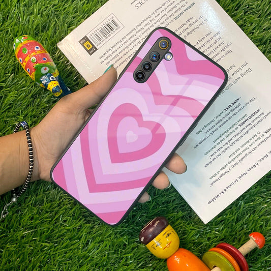 Latte Love Patter Glass Case Cover - Pink For Realme/Narzo