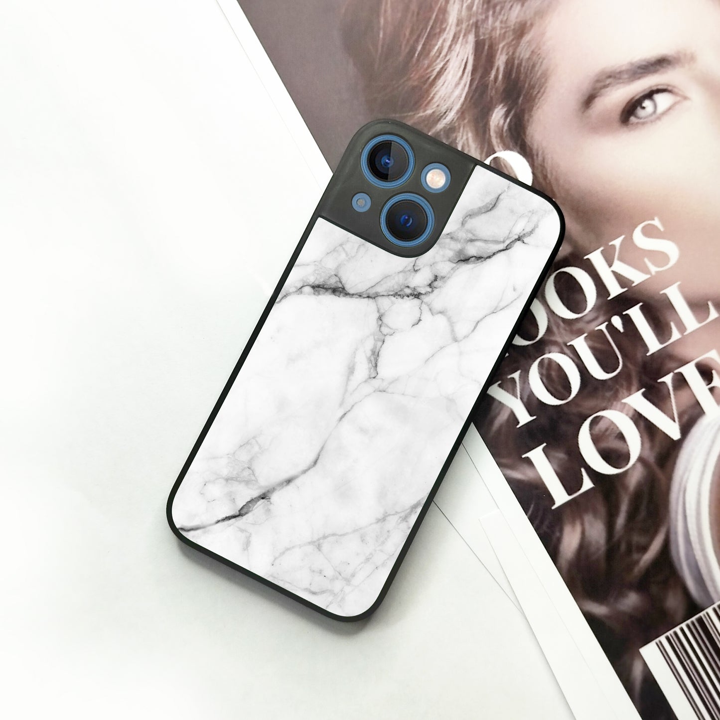 White Marble Patter Glass Case Cover For iPhone