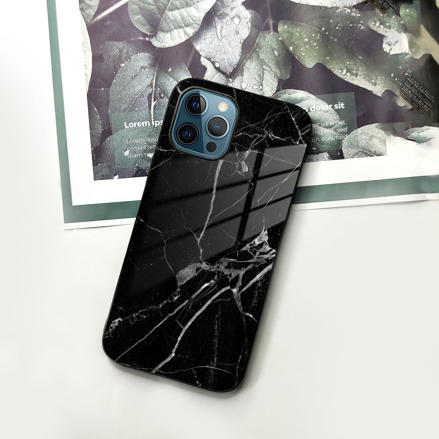 Black Marble Patter Glass Case Cover For iPhone