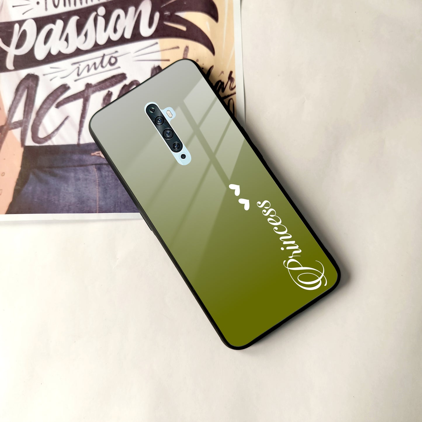 Customize Name Gradient Glass Case Cover Mint Green For Oppo