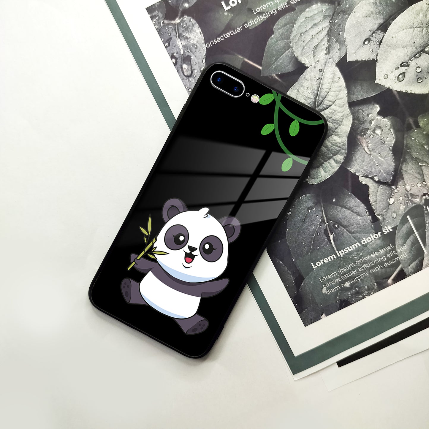 Black Panda Glass Phone Case For iPhone