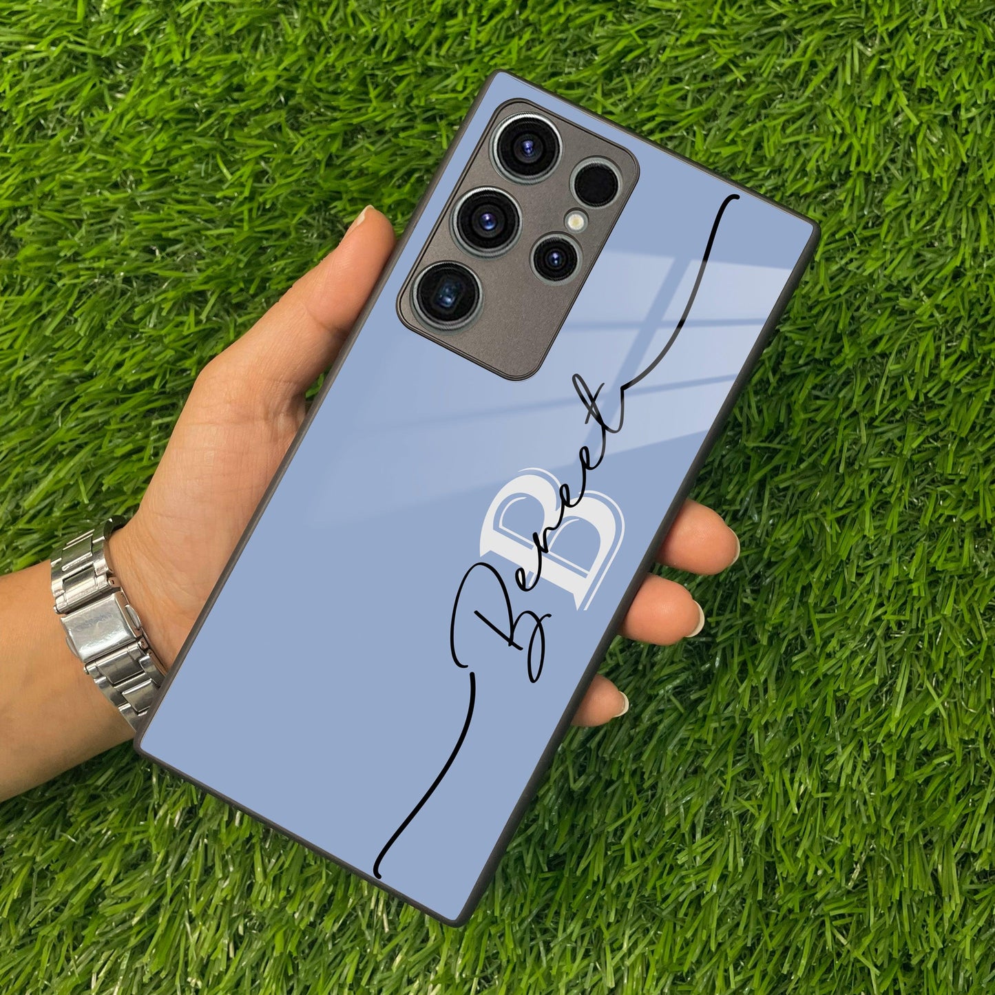 Personalized Initials Azure Glossy Metal Case Cover For Samsung