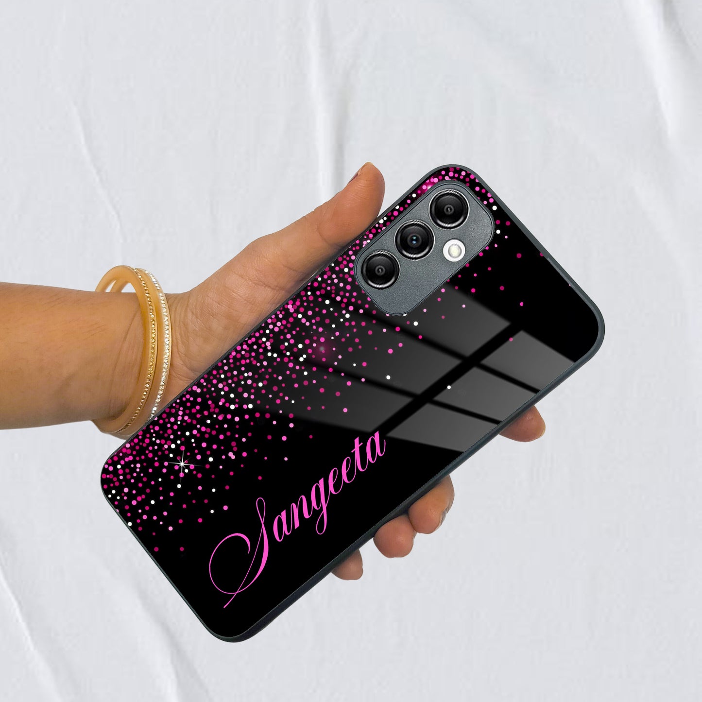 Pink Glitter Customize Glass Case Cover For Samsung