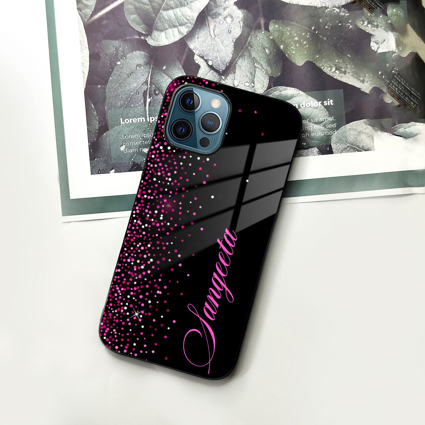 Pink Glitter Customize Glass Case Cover For iPhone