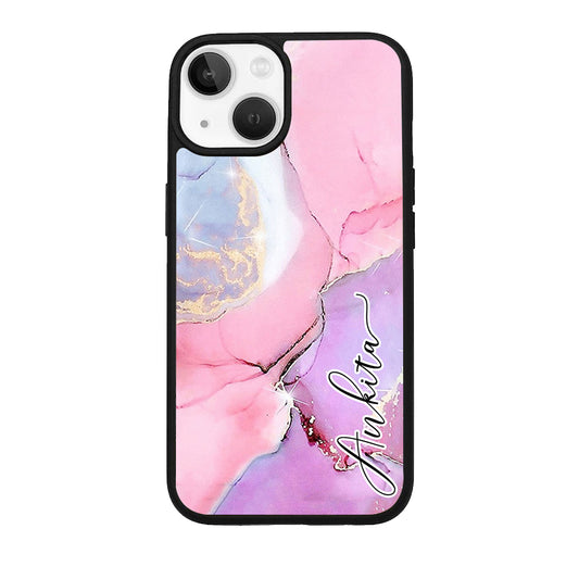 Pink Marble Glossy Metal Case Cover For iPhone