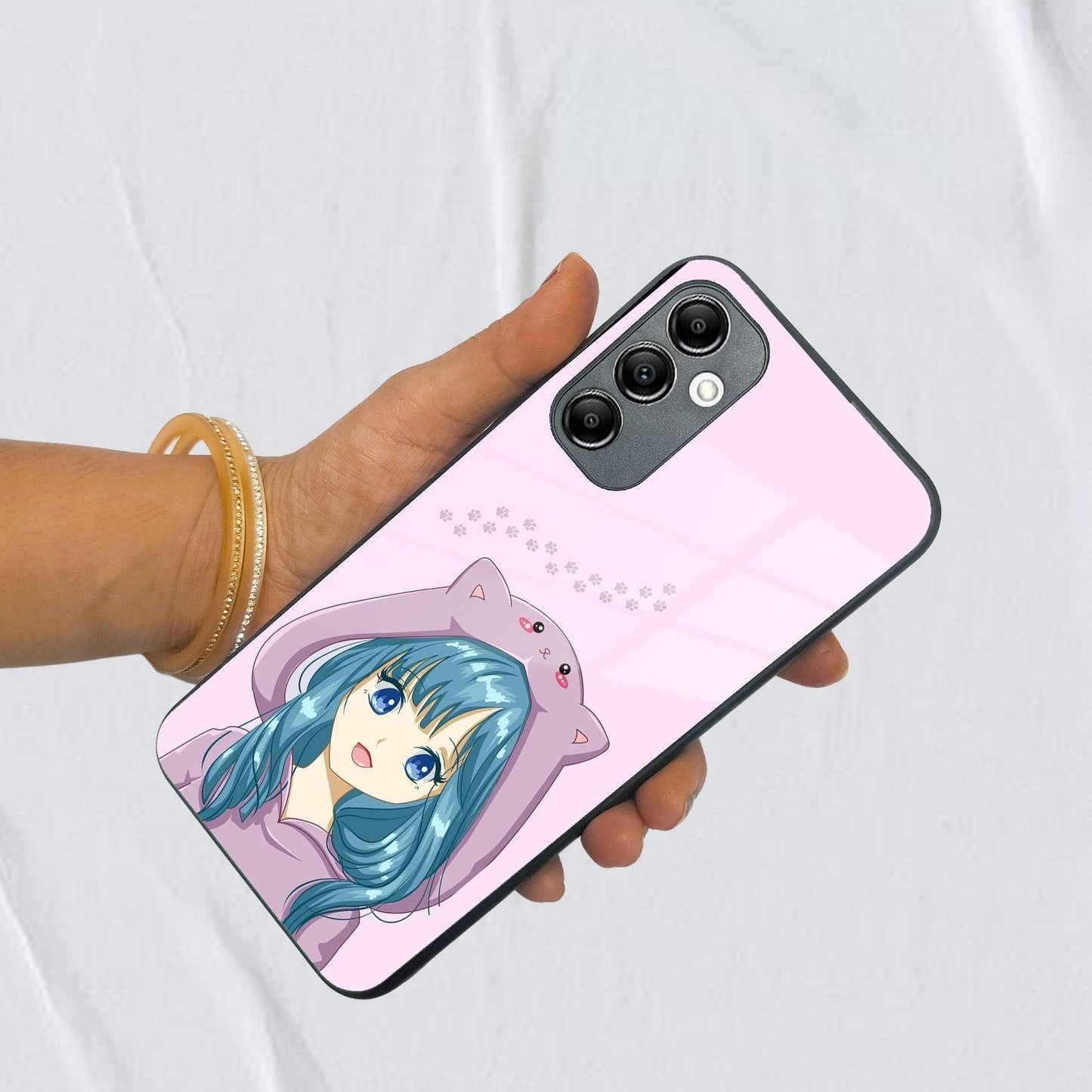 Purple Aesthetic Girl With Cat Phone Glass Case Cover For Samsung