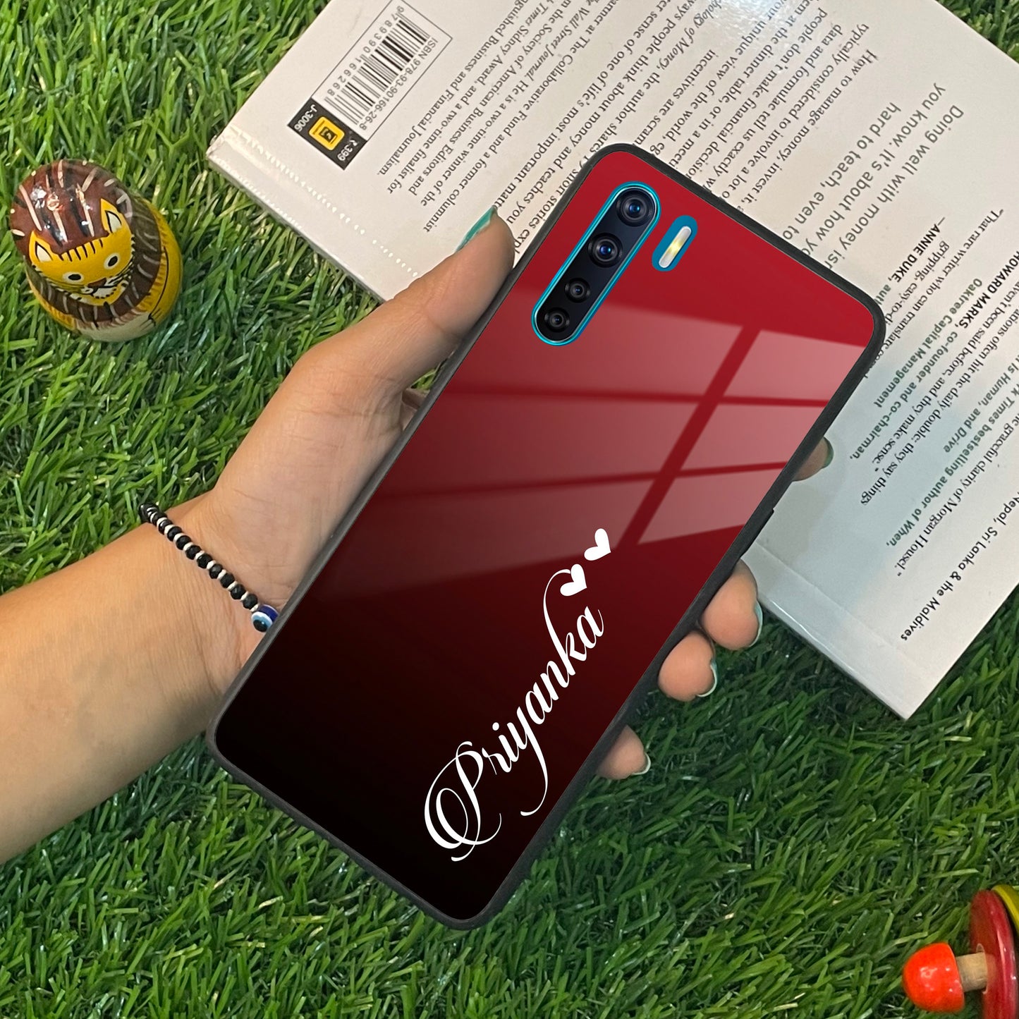 Customize Name Gradient Glass Case Cover Red Wine For Oppo