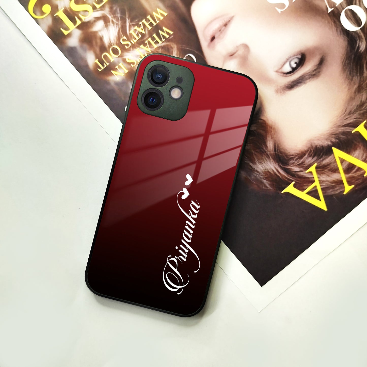Customize Name Gradient Glass Case Cover Red Wine For iPhone