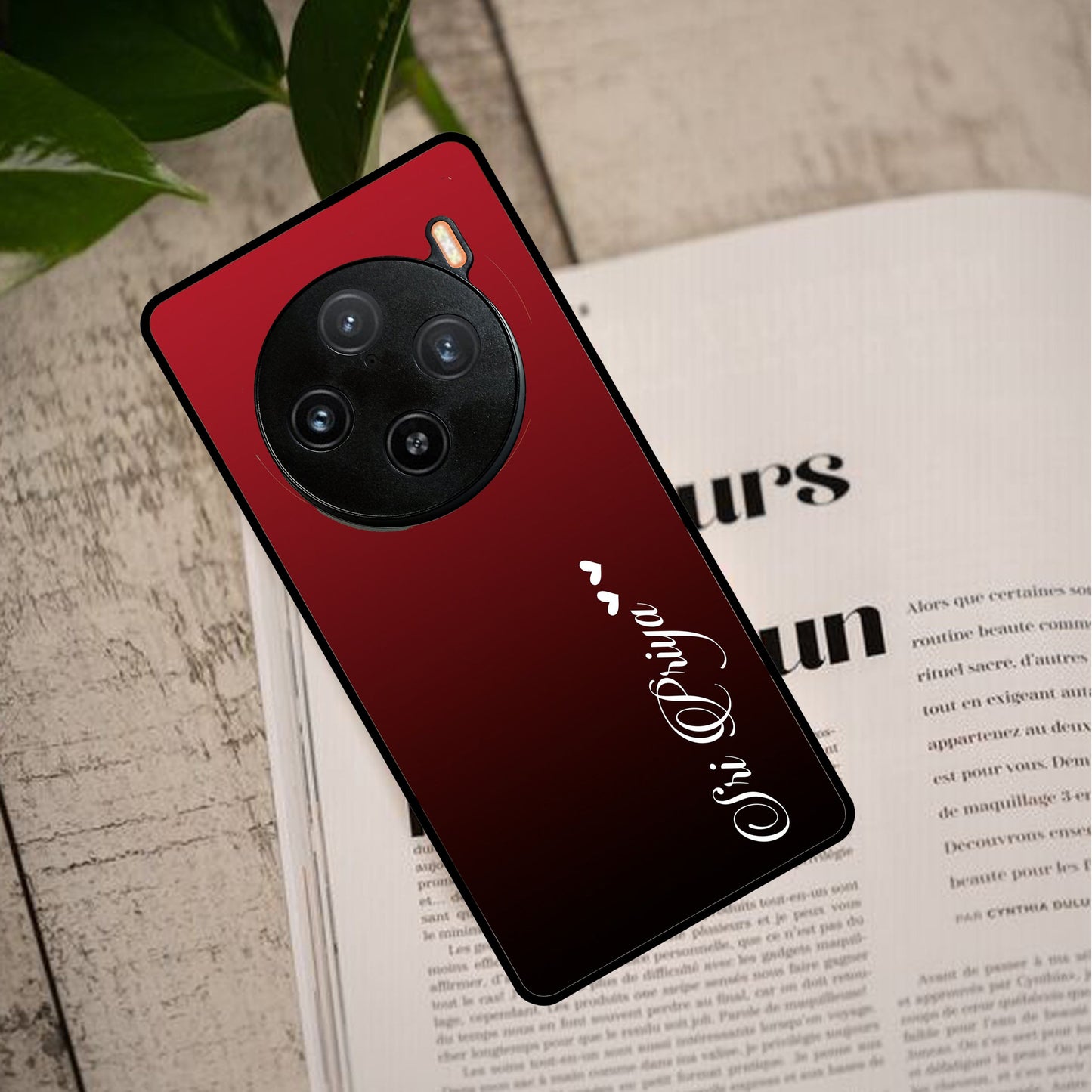 Customize Name Gradient Glass Case Cover Red Wine For Vivo