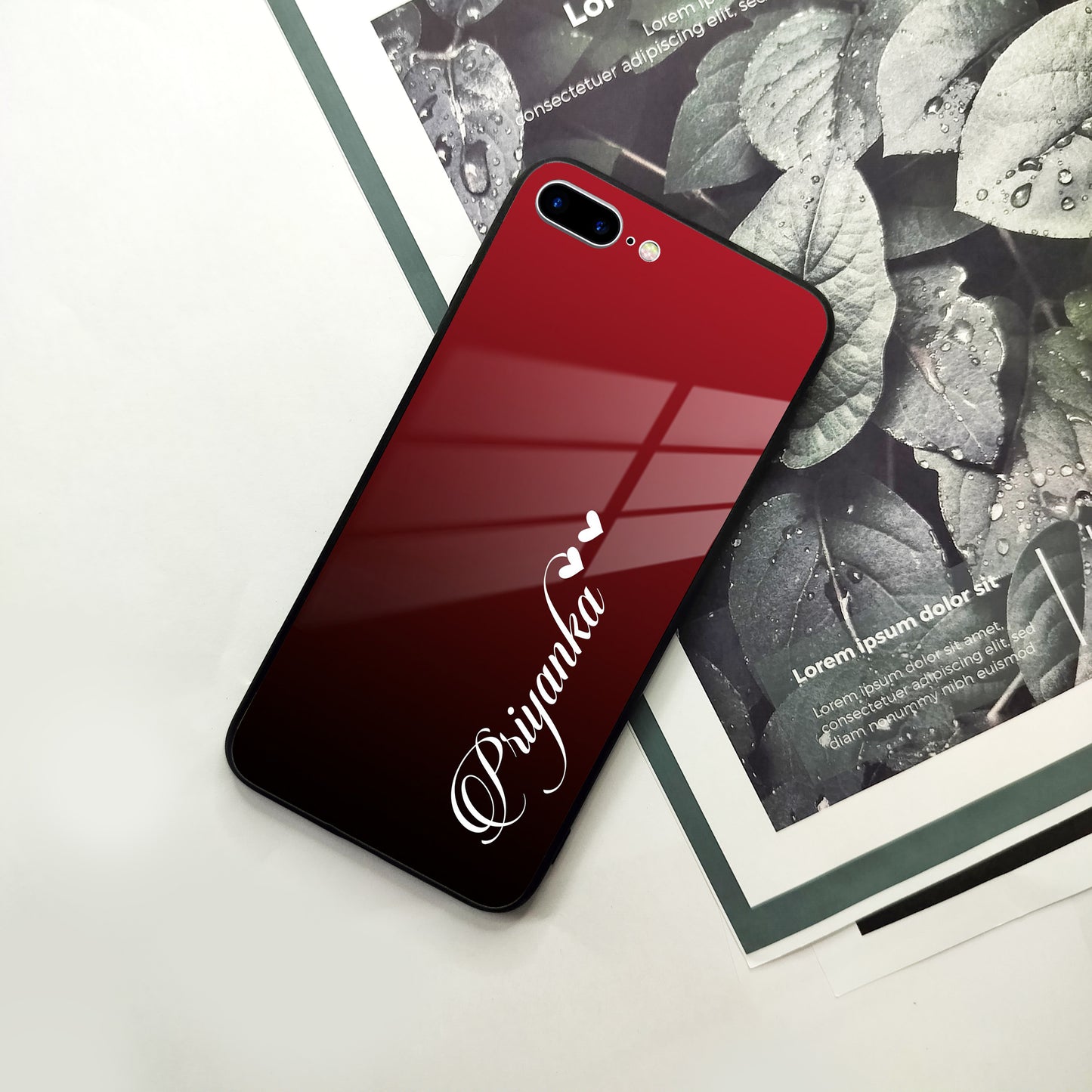 Customize Name Gradient Glass Case Cover Red Wine For iPhone