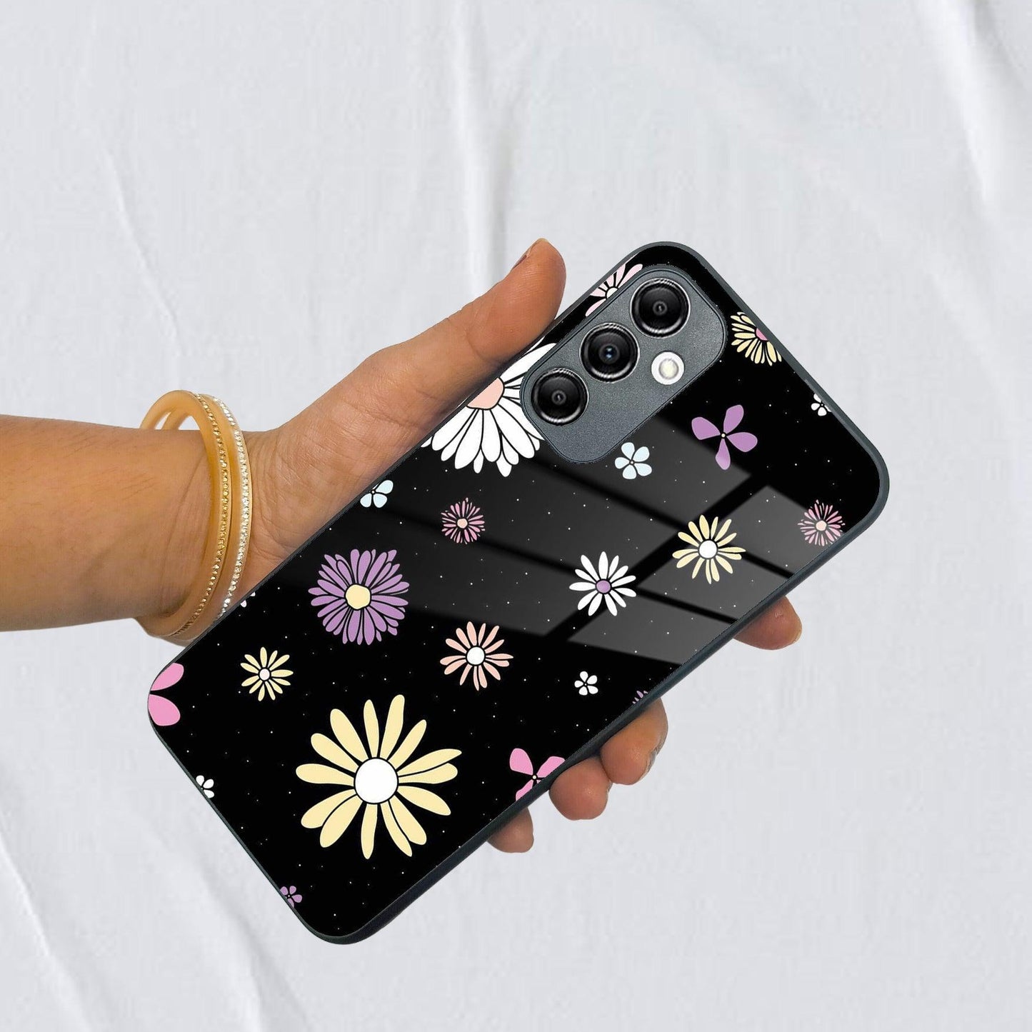 Seamless Floral Print Glass Case Cover For Samsung