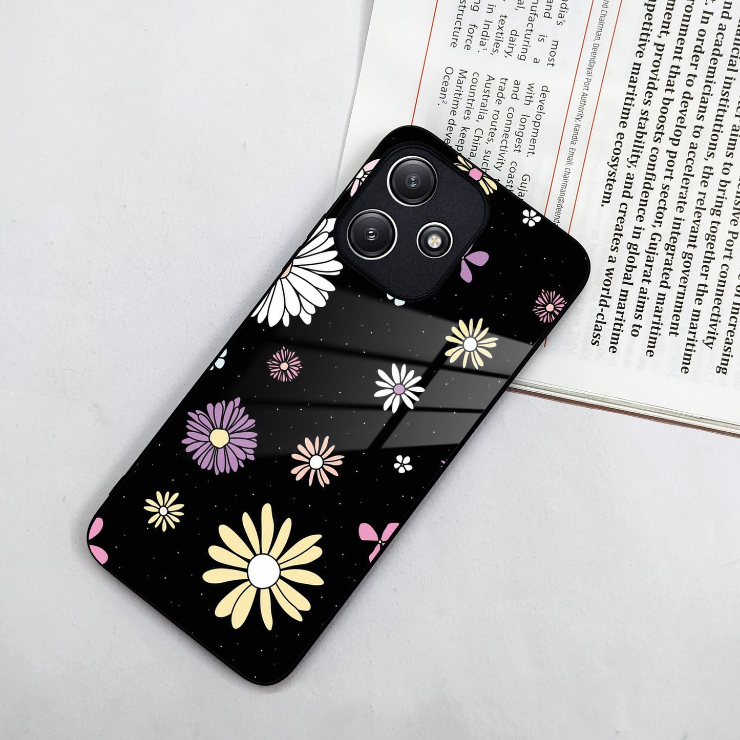 Seamless Floral Print Glass Case Cover For Poco