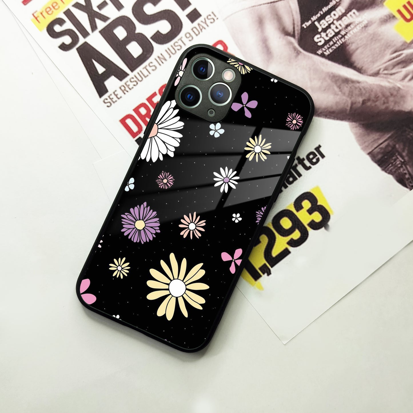 Seamless Floral Print Glass Case Cover For iPhone