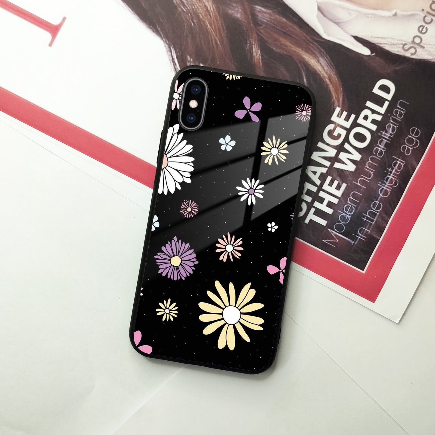 Seamless Floral Print Glass Case Cover For iPhone