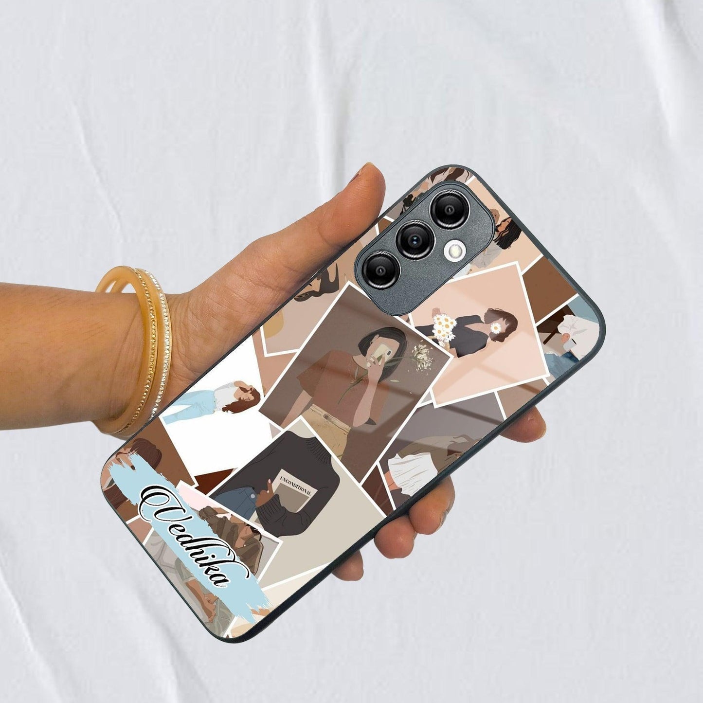 Selfie Girl Collage Glass Case Cover For Samsung