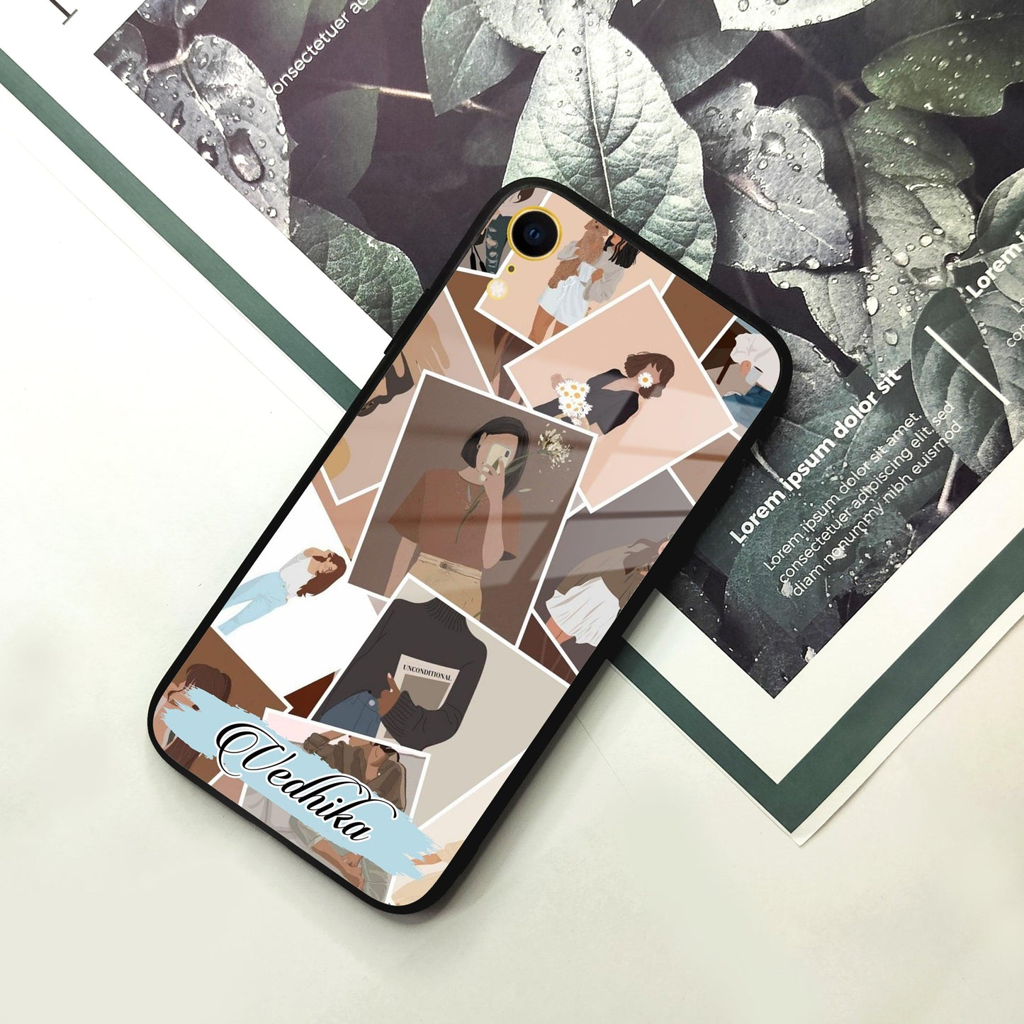 Selfie Girl Collage Glass Case Cover For iPhone