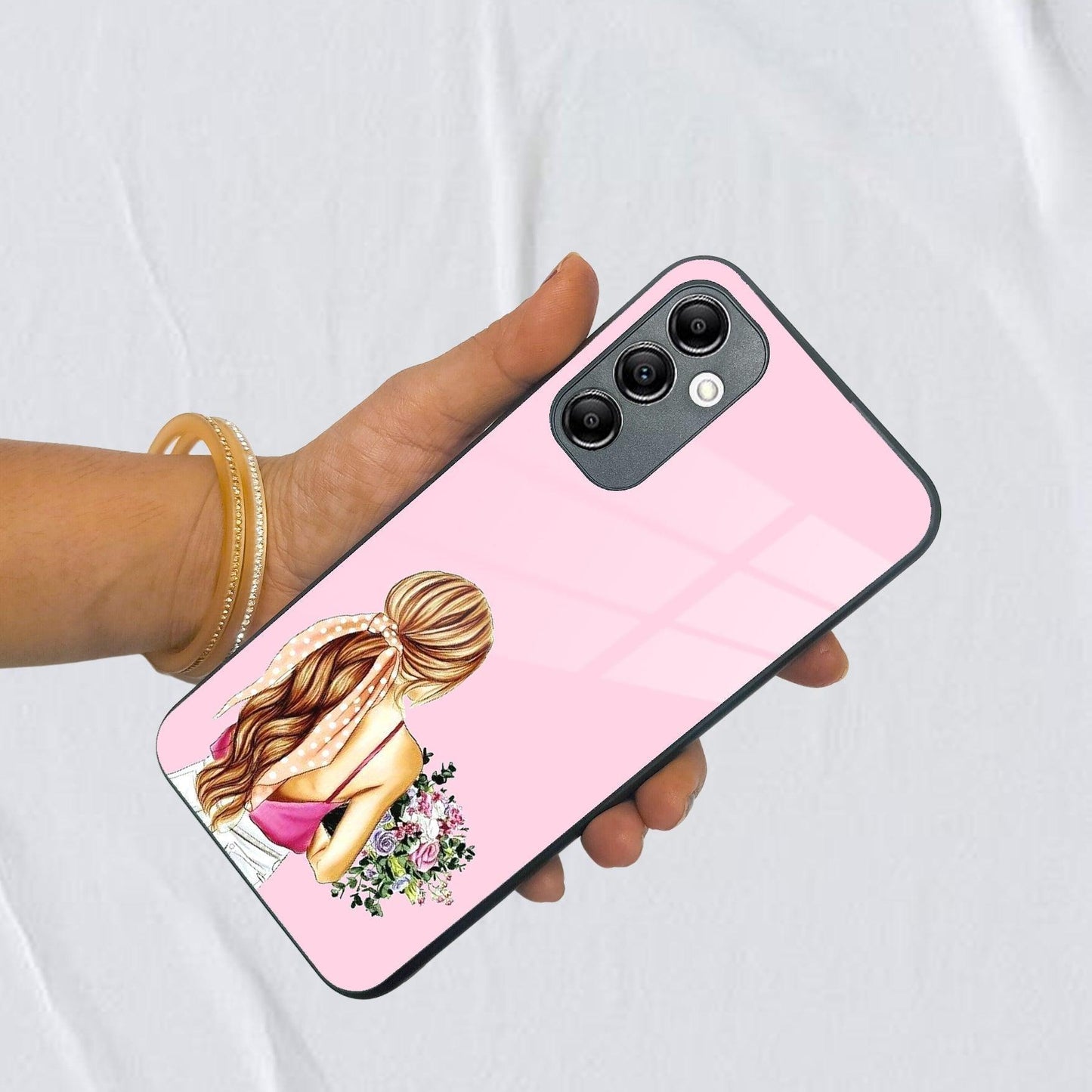 Styles Girl With Flower Glass Case For Samsung