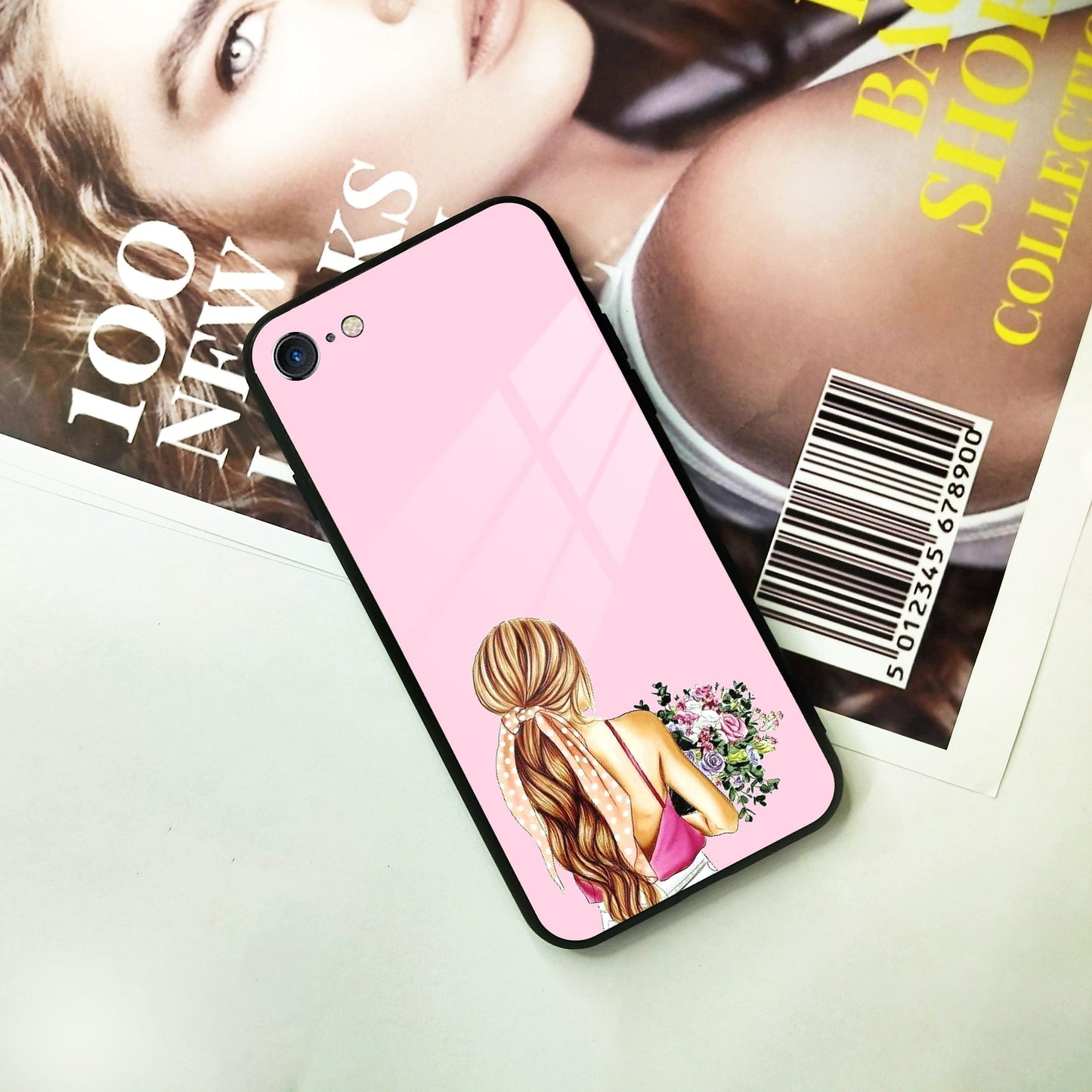 Styles Girl With Flower Glass Case For iPhone