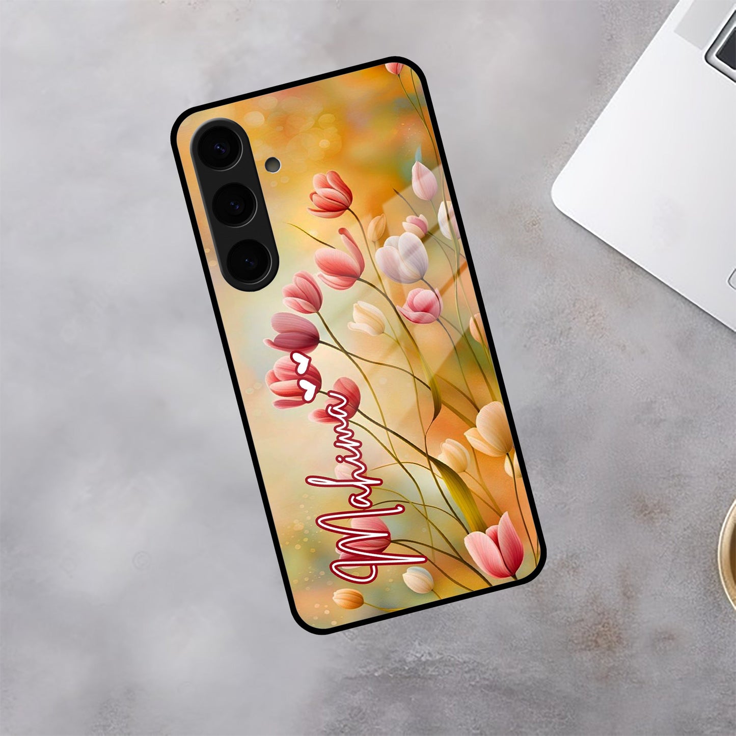 Tulip Floral Glass Case Cover For Samsung
