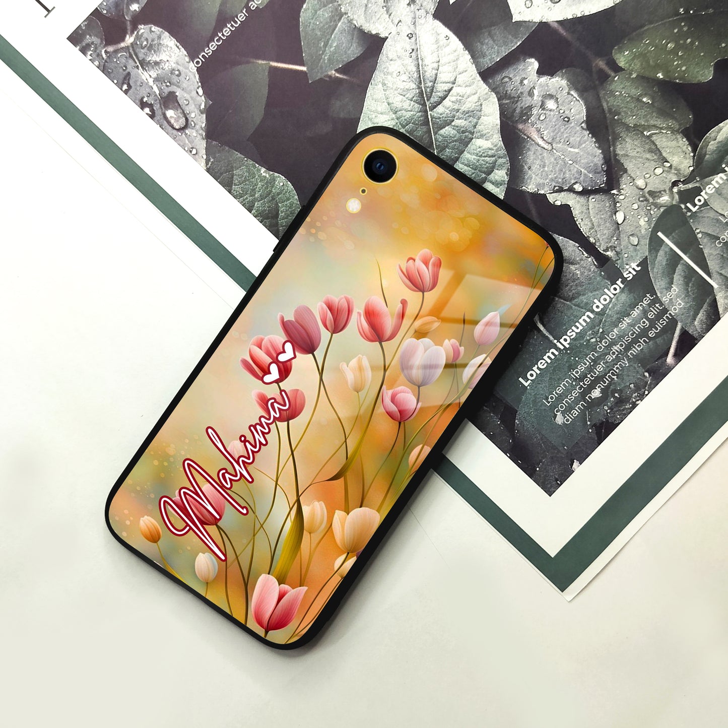 Tulip Floral Glass Case Cover For iPhone