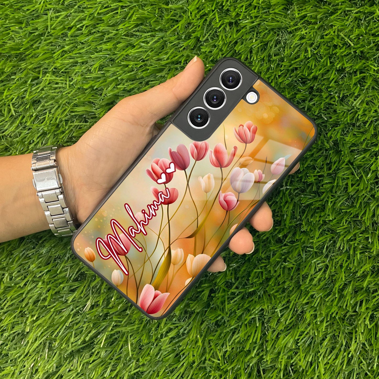 Tulip Floral Glass Case Cover For Samsung