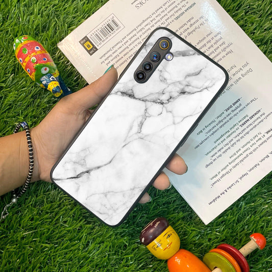 White Marble Patter Glass Case Cover For Realme/Narzo