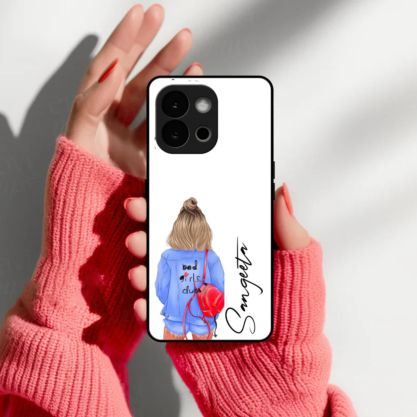 Bag Girl Customize Name Glass Case For OnePlus