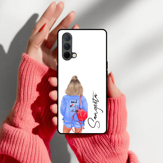 Bag Girl Customize Name Glass Case For OnePlus