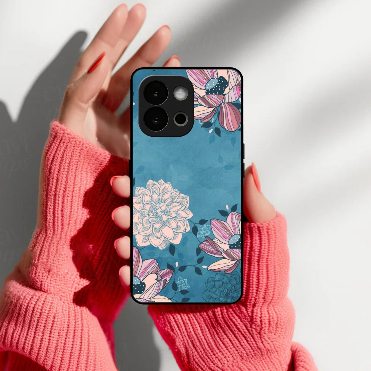 Blue Flower Glass Phone Cover for OnePlus