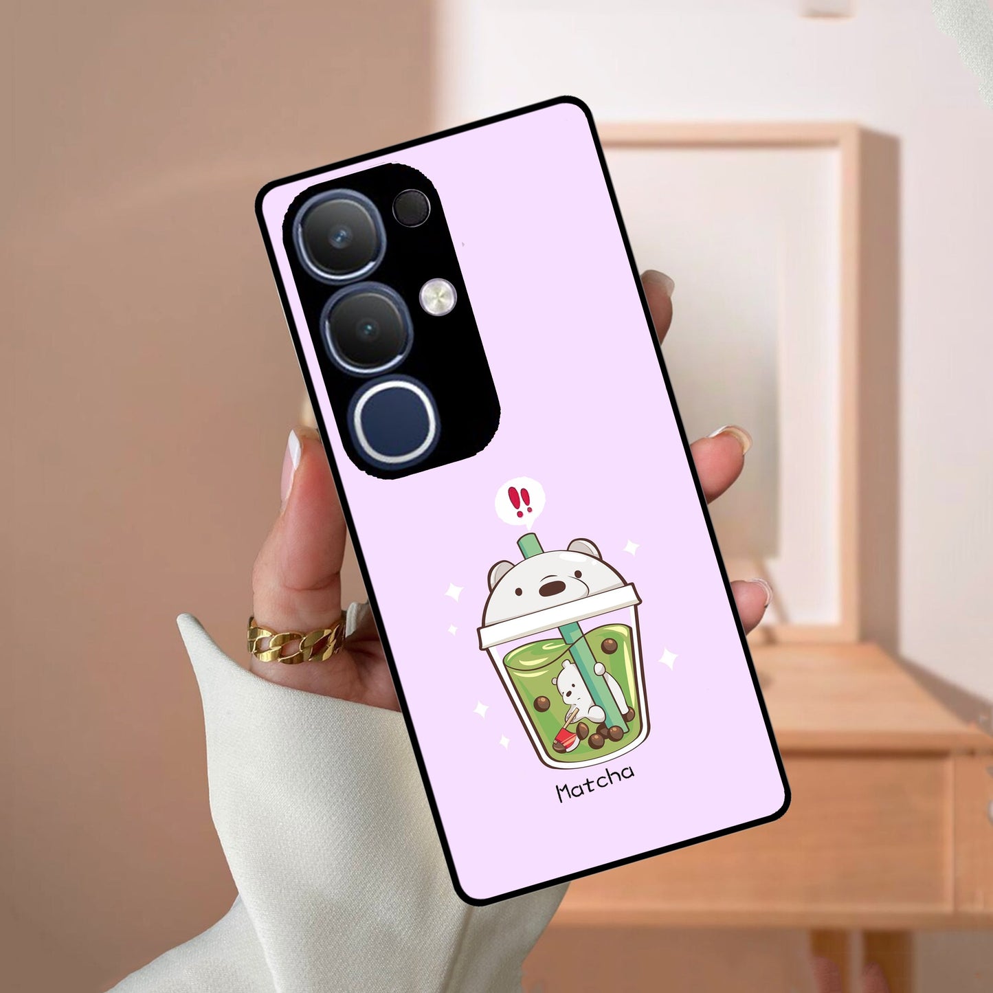 Cartoon Matcha Tea We Bare Bears Glossy Metal Case Cover For Vivo