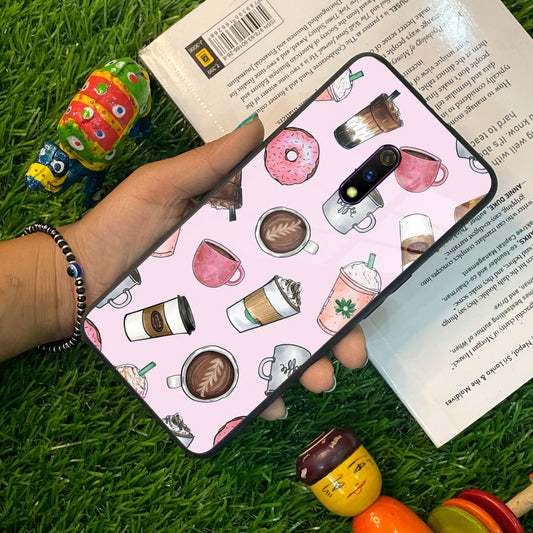 Cute Coffee Snacks Glass Case Cover For Realme/Narzo