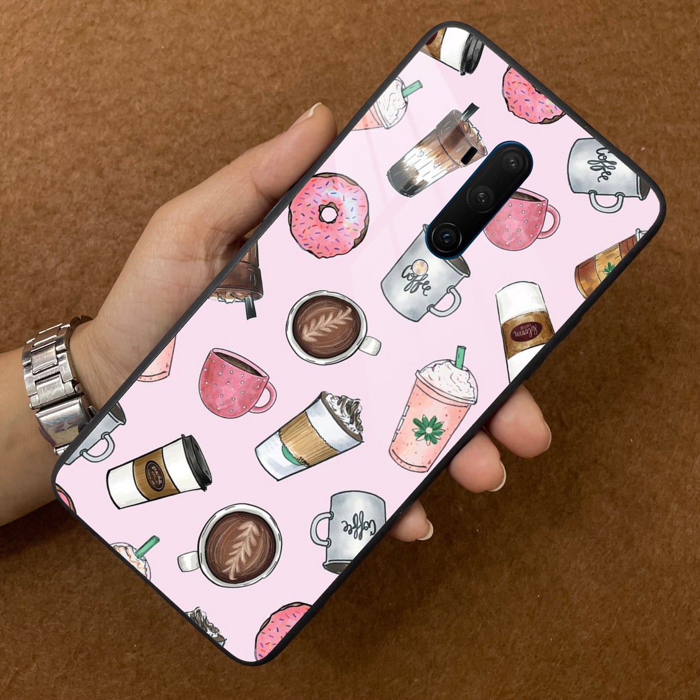 Cute Coffee Snacks Glass Case Cover For OnePlus