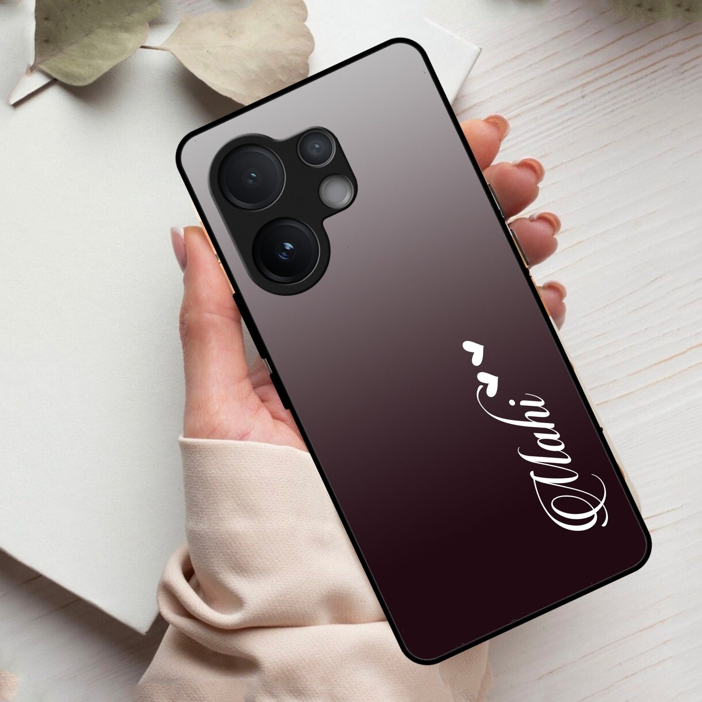 Customize Name Gradient Glass Case Cover Grey For Vivo