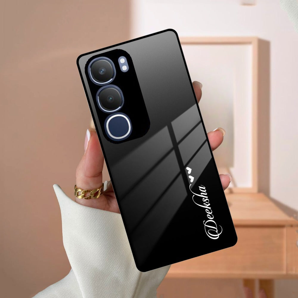 Customize Name Gradient Glass Case Cover Black For Vivo