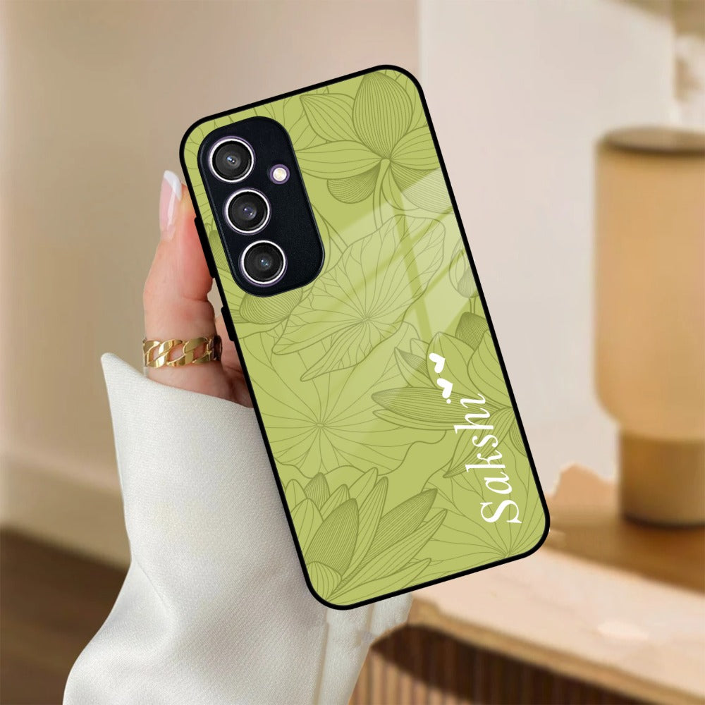 Customized luxury Mint Green leaves Glass Case Cover For Samsung