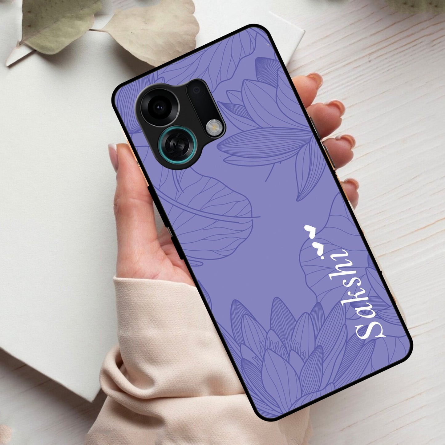 Customized luxury Purple leaves Glass Case Cover For Oppo