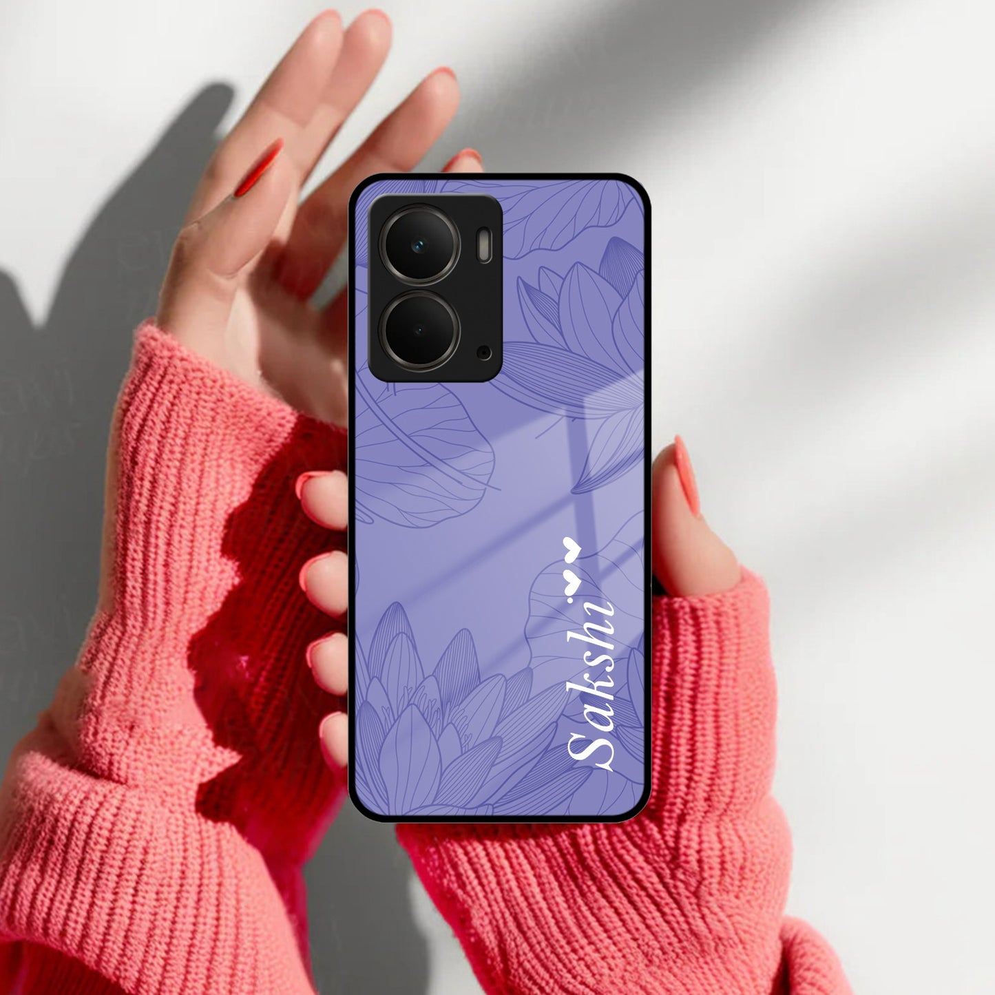 Customized luxury Purple leaves Glass Case Cover For Realme/Narzo