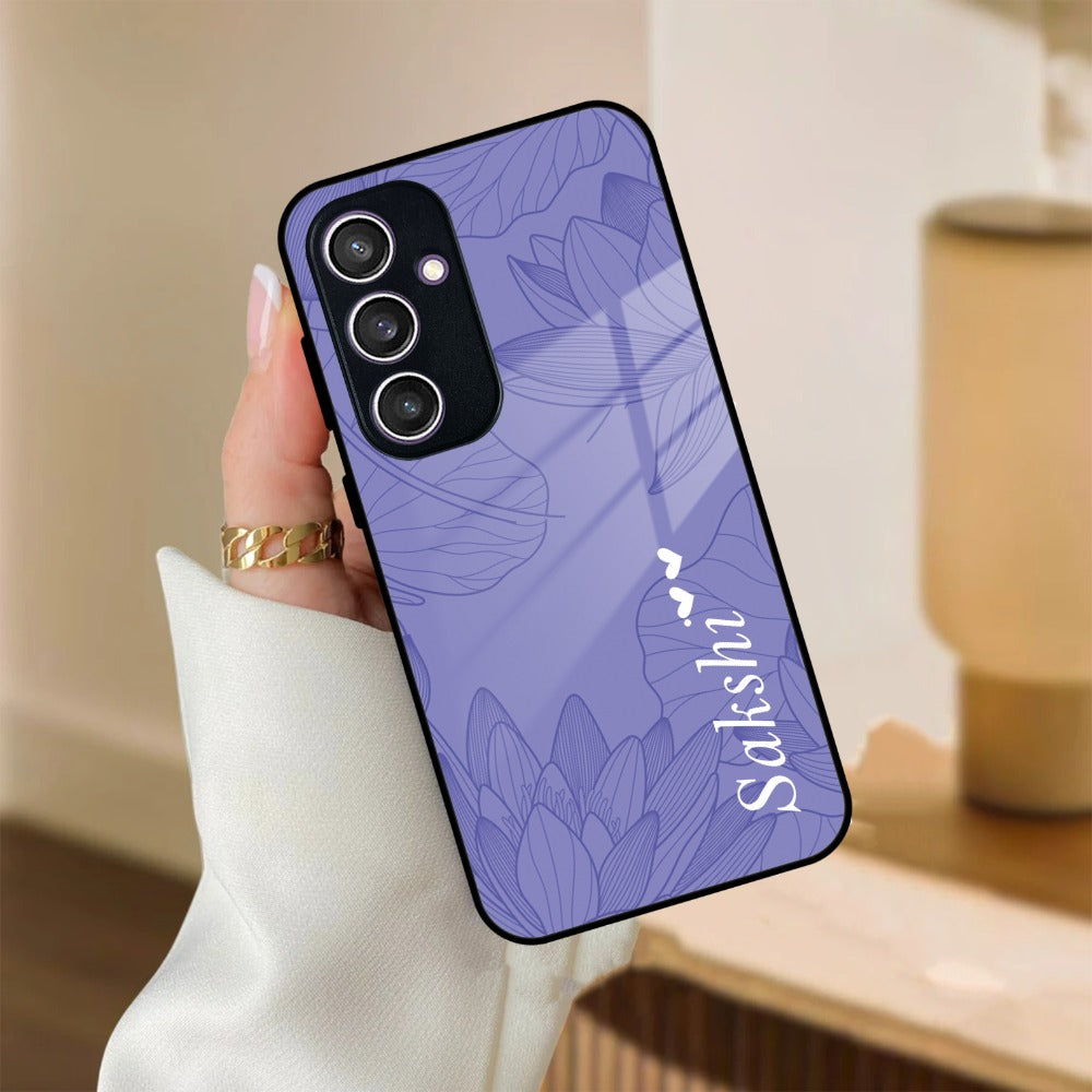 Customized luxury Purple leaves Glass Case Cover For Samsung