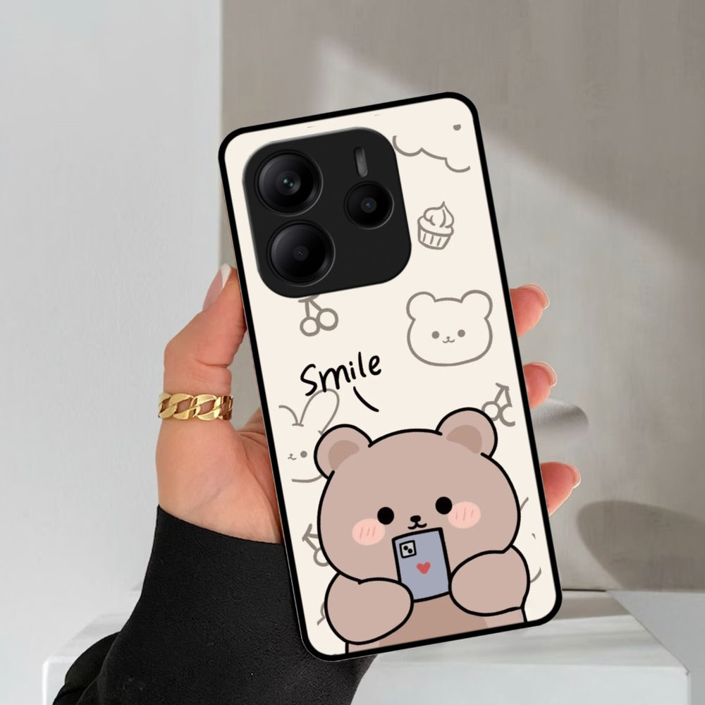 Cute Bear Glossy Metal Case Cover For Redmi