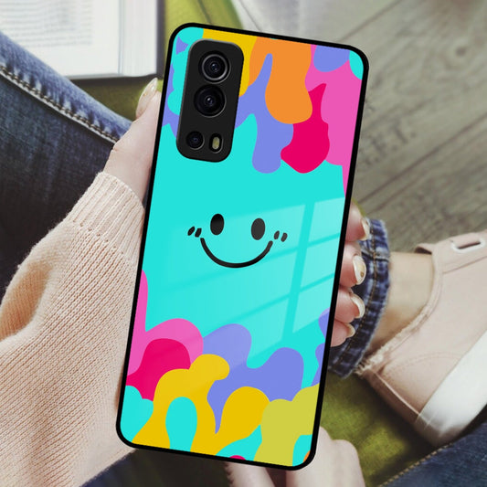 Cute Blue Smiley Multicolor Glass Case For Vivo