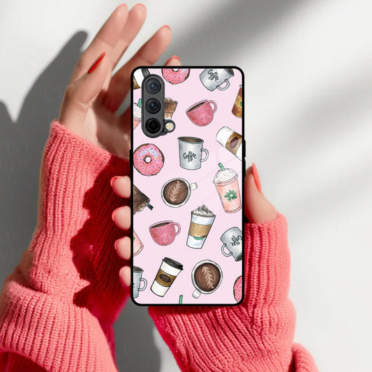 Cute Coffee Snacks Glass Case Cover For OnePlus