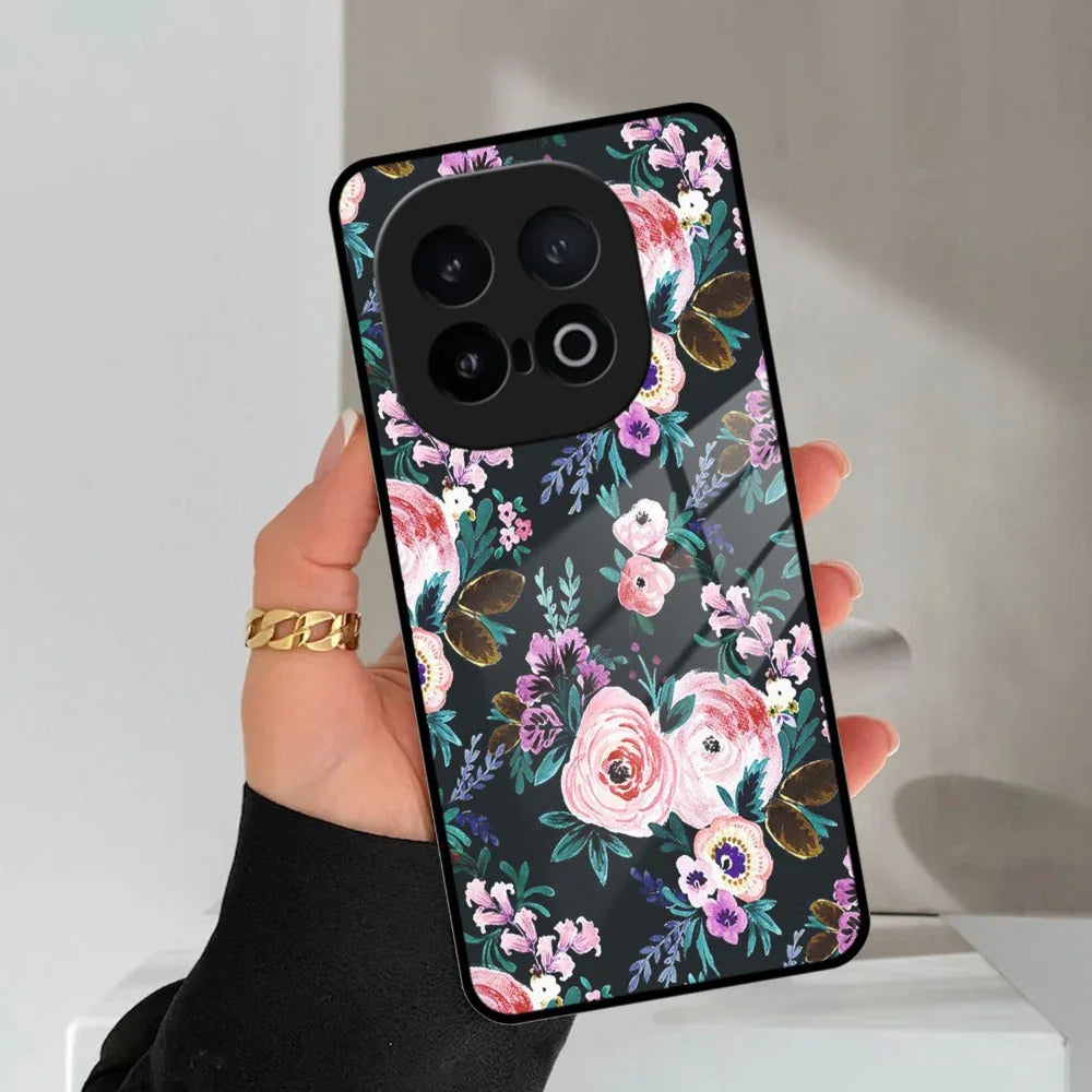 Cute Floral Glass Case Cover For iQOO - ShopOnCliQ