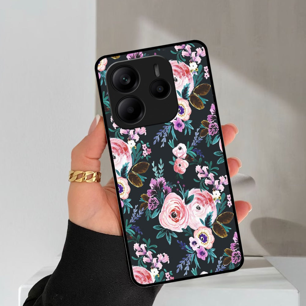 Cute Floral Glossy Metal Case Cover For Redmi