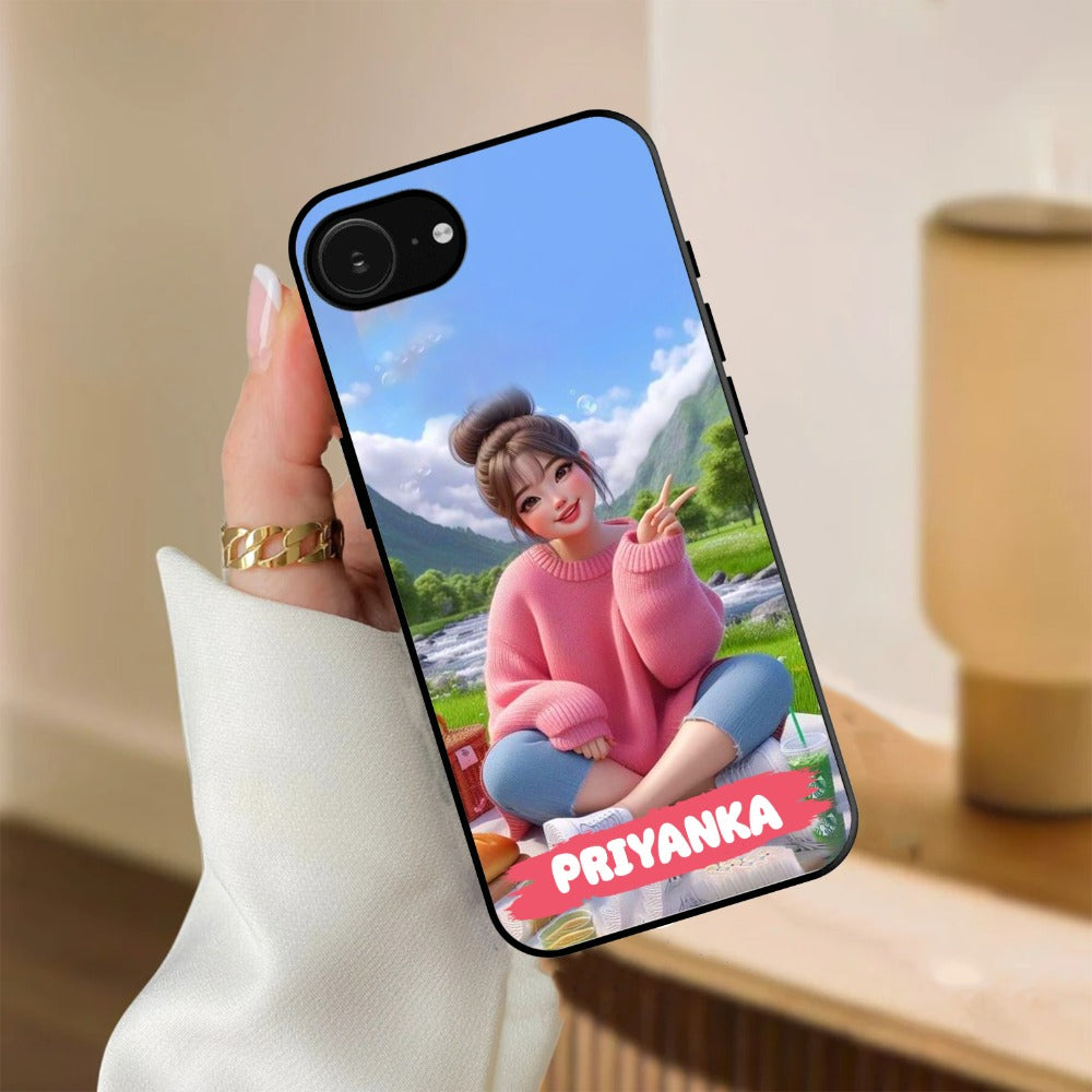 Cute Girl Glossy Metal Case Cover For iPhone