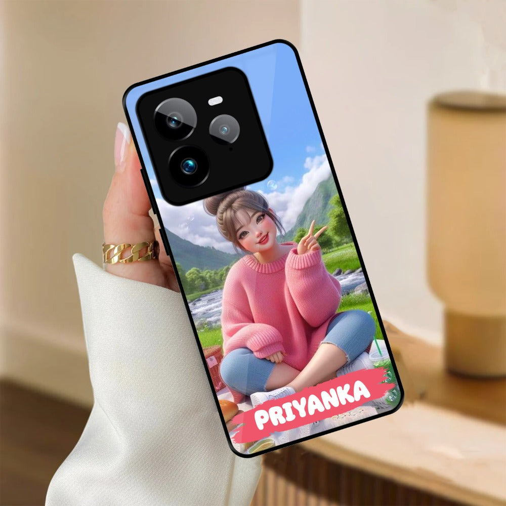 Cute Girl Glossy Metal Case Cover For Realme