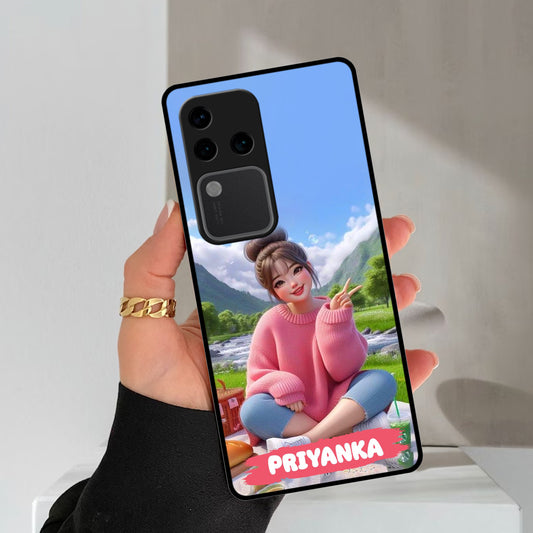 Cute Girl Glossy Metal Case Cover For Vivo