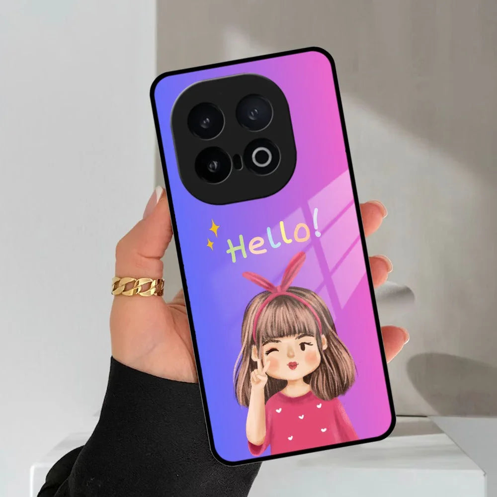Cute Girl Hello Glass Case For iQOO - ShopOnCliQ